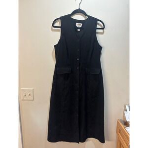 Vintage Talbots Petites Black Button Front Stretch Sleeveless Midi Dress Size 6P